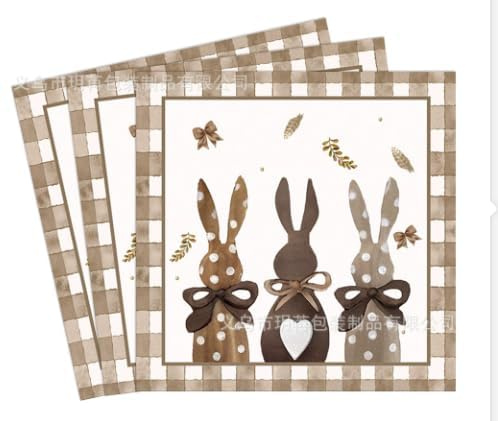 JULMELON Lot de 40 serviettes de Pâques avec motifs de lapins nostalgiques, 33x33 cm, serviettes en papier pour décoration de table de Pâques, printemps, fête de Pâques