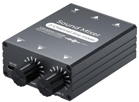 Aribrnten Audio Mixer 3.5mm 2-In-1-Out Audio Synthesizer Live Stream Compatible Volume Adjustable Audio Switcher