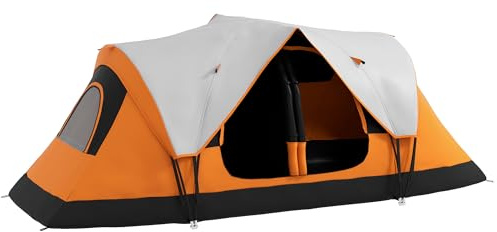 Outsunny Tente de Camping familiale 6-8 pers. Double Toit légère ventilée Facile à Monter - moustiquaire et Sac de tranport Inclus - Fibre Verre Polyester Orange