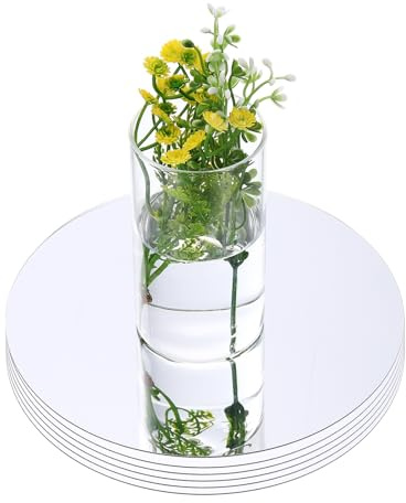 QUARKZMAN 6 Pack Espejos Redondos Centros Mesa 8 Pulgadas Bandejas Mesa | Espejos Decoración Mesas, Autoadhesivas De Acrílico, Para Bodas Fiestas Manualidades Decoración