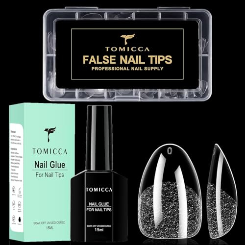 TOMICCA Nail Tips and Glue Kit - Extra Short Almond Soft Gel Nail Tips (120Pcs) with 4-in-1 Super Strong Nail Glue, Full DIY Nail Extension Manicure Set
