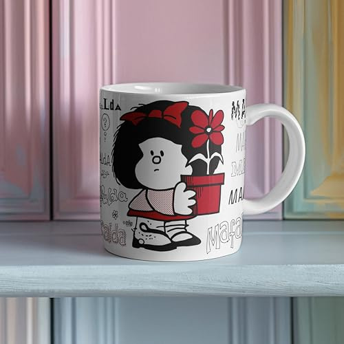 Funky Gift Taza de Cerámica Mafalda Logos – 350ml, Apta Lavavajillas y Microondas, Licencia Oficial