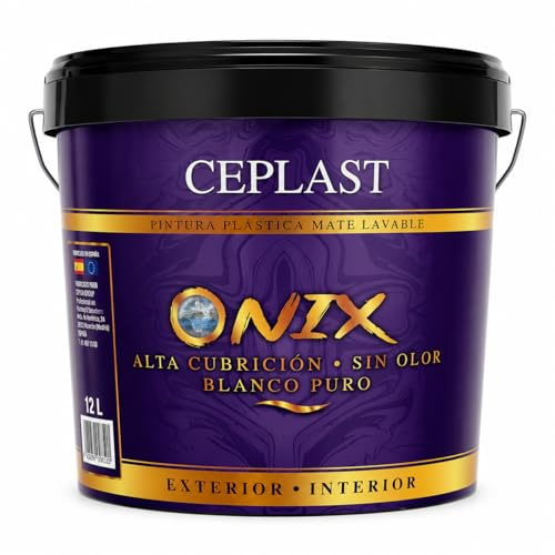 Pintura Blanca ONIX Interior Mate Alta Cobertura | Pintura Plástica Lavable para Paredes y Techos | Blanco Intenso Profesional | Disponible en 0,75L, 4L y 12L