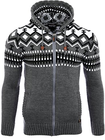 Reslad Herren Grobstrick Norweger Pullover Winter Strickjacke Kapuzenpullover RS-3104 (XL, Anthrazit)