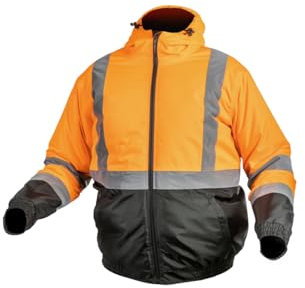 Högert Technik - Arbeitsjacke Herren OKER, Reflektierende Jacke Wattierte, Warn Pilotenjacke Herren, Winddichte Warnjacke mit Polyester-Isolierung, 3 in 1 Jacke, Orange - Größe XL