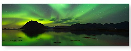 Paul Sinus Art Nordlichter Wandbild Polarlicht grün - Panoramabild auf Leinwand in 120x40cm