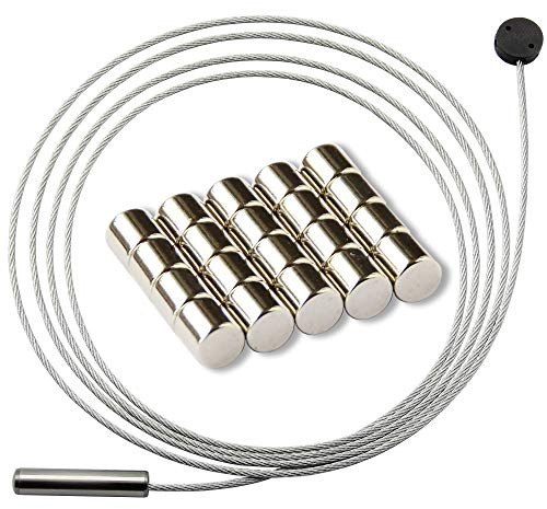 LeTOMA - Vertikales Fotoseil mit Spezialaufhänger - 2 x 150 cm und 2 x 15 Ultrastarke Neodym Magnete - Fotos schnell und einfach aufhängen - Magnetseil, Bilderseil