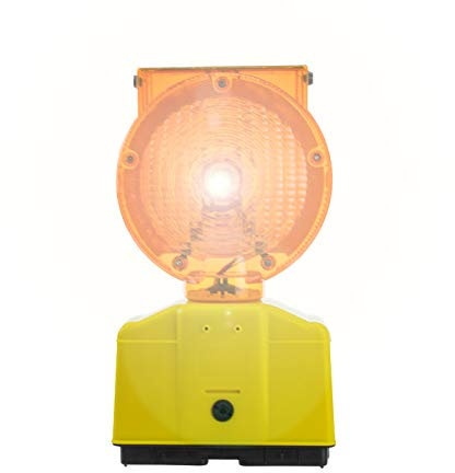 KOBERT GOODS Solar-LED-Warnleuchte (gelb/orange) Alarm-/Signalleuchte zum Einsatz als Absicherung auf Baustellen im Straßenbau, im Straßenverkehr solarbetrieben & flexibel verstellbar