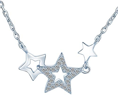 Yumilok Frauen Damen Mädchen 925 Sterling Silber Drei Sterne Anhänger Halskette Kette Geschenk für Mutter Freundin
