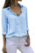 Cassiecy Damen Bluse Chiffon Elegant V-Ausschnitt Langarm Casual Oberteile Hemd Lose Langarmshirt Tops (XXL, Himmelblau)