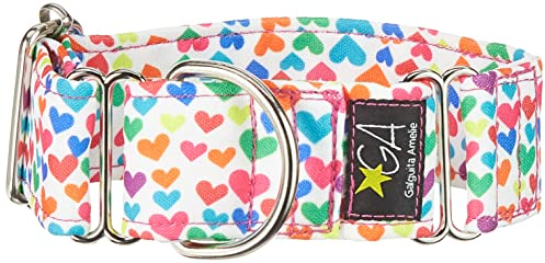 Galguita Amelie, 4 cm Breite Größe S (20-29 cm), Hundehalsband mit Herzen