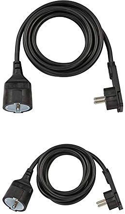 Brennenstuhl Qualitäts-Kunststoff-Verlängerungskabel mit Flachstecker (für innen mit 3m Kabel, schwarz) und Qualitäts-Kunststoff-Verlängerungskabel mit Flachstecker (für innen mit 2m Kabel, schwarz)