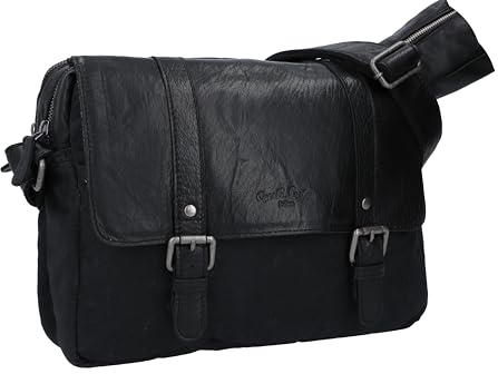 Gusti Lenkertasche Leder- Odiel D. Lenkertasche inkl. Platte Umhängetasche Fahrradtasche Tablet Ledertasche Vintage Schwarz Leder