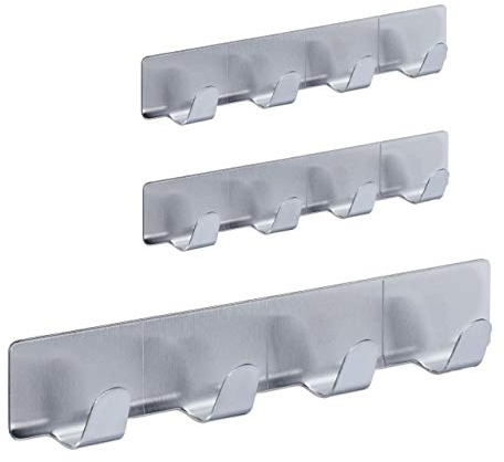 Relaxdays 30 x Hakenleiste selbstklebend, je 4 Handtuchhaken, Edelstahl, Bad und Küche, 16 cm, Schlüsselhaken zum Kleben, silber | Edelstahl, Bad & Küche, 16 cm, Schlüsselhaken