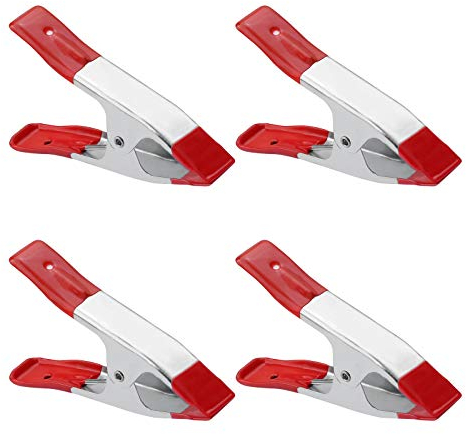 4 morsetti a molla in metallo, resistenti, grandi fermagli, con impugnatura rivestita in gomma per campeggio, telone per lavori artigianali in legno, argento, 15 cm