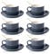 CHILDIKE Porcelain Coffee Cups and Saucers Set of 6 with Gold Spoon 220 ml/ 8 Ounce, Ceramic Grey Cups for Tea Cappuccino Espresso
