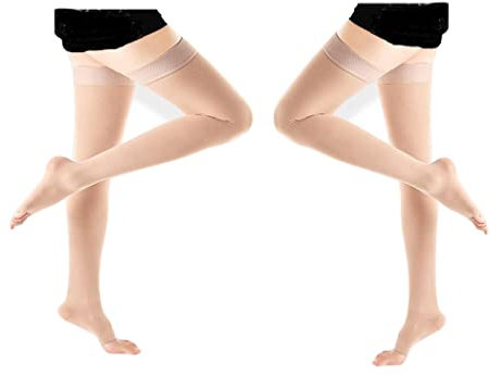 GPAR PREMIUM Bas de contention Médicale Classe 2, 23-32 mmHG, Bout Ouvert- Bas de cuisse pour Varices, Oedèmes, Douleurs aux jambes, pieds enflés, Varicosités-Unisexe (BEIGE, XXL)