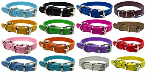 Vibrant Leather Dog Collar for Puppy, Cat, Kitten, Dogs - For Small, Medium & Large Pet Collars (Medium (28cm - 36cm Neck), Hot Pink)