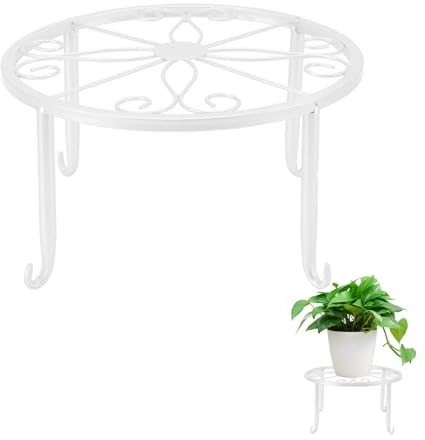 Soporte para plantas, soporte para plantas de hierro de una sola capa Soporte para plantas bajo simple Soporte para macetas Balcón Sala de estar Estante para macetas(S-Blanco)