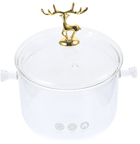 Yardwe Hochborosilikatglas Kochtopf Mit Elchdesign-deckel Doppeltem Griff Und Vielseitigem Nudel-ramen-topf Für Induktionsherde Und Vielseitige Kochanwendungen