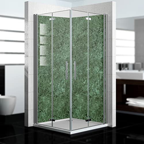 dedeco Eck-Duschrückwand wasserfest Motiv: Marmor V14, 2 x 90x210 cm, als Badrückwand zum Fliesenersatz, als Dekorwand, Wandverkleidung und Duschplatte aus Aluminium - Made in Germany