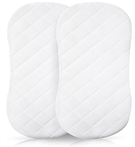 Sunshine Comforts Microfiber Quilted 2-Pack Waterproof Moses Basket Mattress Protector - Stretch Skirt Moses Mattress Protector Non-Noisy Moses Basket Waterproof Mattress Protector (35 x 75cm) White