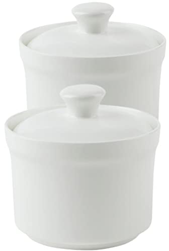Kichvoe Ceramic Stew Bowls with Lids Set of 2 Ceramic Stew Pot Miso Soup Bowl White Porcelain Jar for Pho Rice Ramen Noodle Dessert Kitchen Use, 4-Inch, Easy to Clean, Dishwasher Microwave Safe