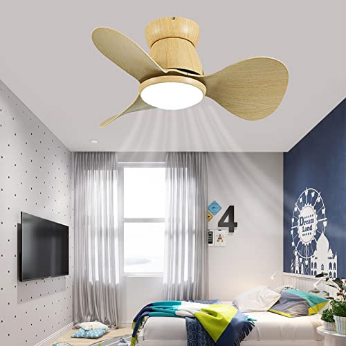 Ceiling Fans with Lights and Remote Control Mini Led 3 Colors Silent 6 Speed Wind Bedroom Ceiling Fans with Lamps Modern Design Kids Room Fan Light Ceiling for Living Room Dining Room-Wood grain