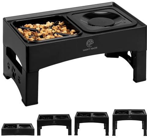 HAPPY HACHI Gamelle Chien Surélevée de 4 Hauteurs Ajustables,2 en 1 Support avec Gamelle Anti-Glouton et Gamelle Eau Anti-Éclaboussure pour Chien,Convient aux Petits, Moyens et Grands Chiens