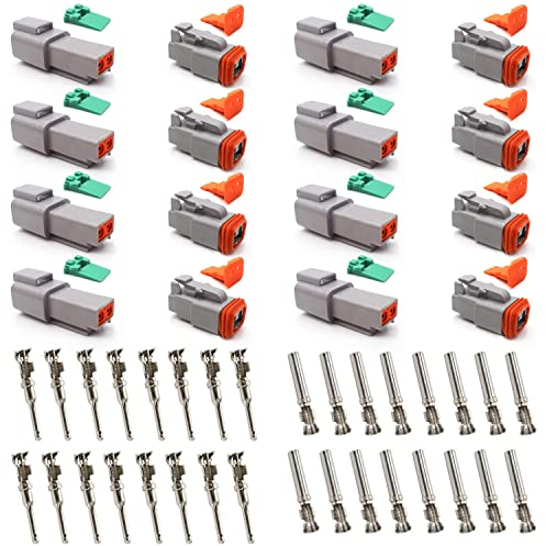 8 Sätze DT Stecker Set, Deutscher Stecker KFZ 2 Polig, Wasserdichter Elektrischer Steckverbinder, 22-18AWG DT Serie Kabelstecker für Auto LKW Boots