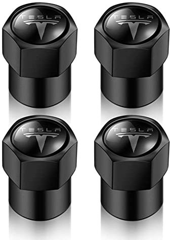 NANNUT 4pcs Car Tire Valve Caps, For Tesla Model 3 X Y S, Valve Caps with Rubber Ring, Waterproof Dust-proof Stem Covers, Exterior Decoration Accessories,Bla-ck