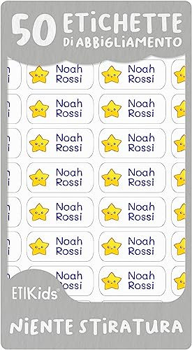 50 etichette adesive personalizzate per vestiti, non è necessario tirare. Adesivi per articoli adatti a microonde, lavastoviglie e congelatore. Etichette personalizzate per scuola e l'asilo. Bianco