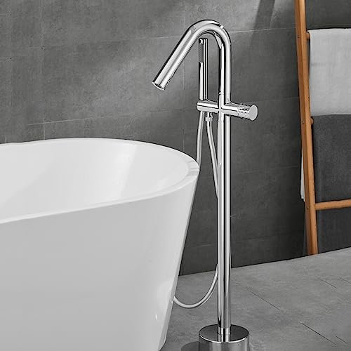 Robinet Baignoire Ilot Pivotant À 360° 2 Modes Mitigeur De Baignoire Sur Pied Avec Douchette,chrome