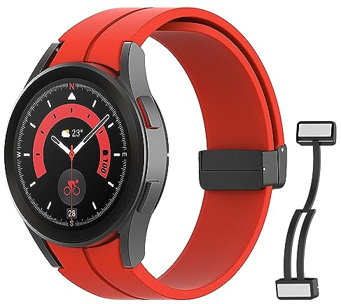 MoKo Strap Compatible with Samsung Galaxy Watch 7 FE 6 5 4 Strap 40mm 44mm/Watch 6 Classic 43mm 47mm/5 Pro 45mm/4 Classic 42mm 46mm, No Gap Magnetic Clasp Silicone Band, Red