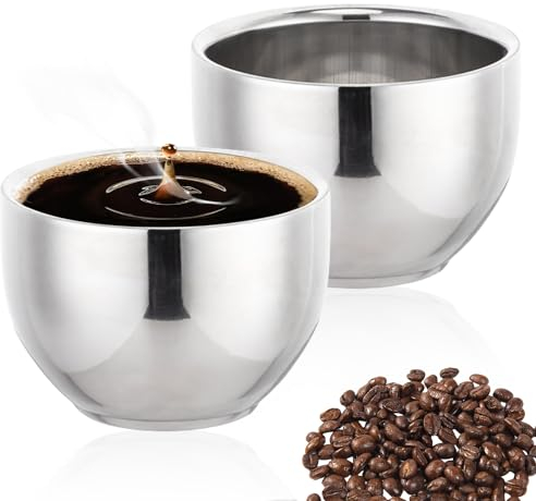 HOMURY 2 tazze da caffè in acciaio inox: 50 ml a doppia parete spessa, bicchieri da caffè isolati termicamente infrangibili, riutilizzabili per casa, feste o campeggio