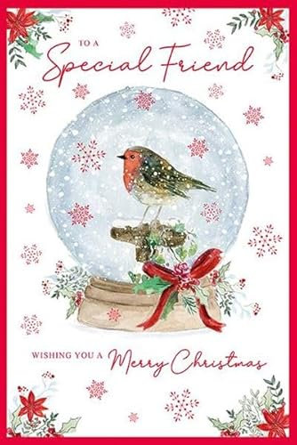 Paper Rose Weihnachtskarte für besondere Freunde, Rotkehlchen-Schneekugel mit glitzerndem Finish, umweltfreundlich und recycelbar