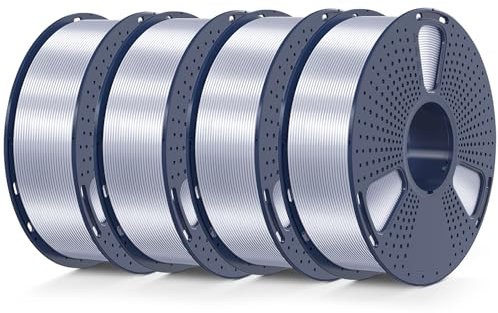 SUNLU 4kg Silk PLA PLUS Filament, Glänzendes SILK PLA+ Filament 1,75 mm, glatte, Seidige Oberfläche, Maßgenauigkeit +/- 0,02 mm, 1 kg pro Spule, 4 Rollen, silk Silber