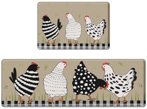 Nesphy Küchenteppich mit Hahn-Motiv, gepolstert, für Küchenboden, Bauernhaus-Stehmatte, wasserdicht, rutschfest, Küchenmatten und Teppiche, PVC, ergonomischer Komfortschaum, Küchendekoration