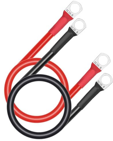 TMRBBesty Cables Puente - Cable Lnversor de Batería Cable de Batería 16mm² Car Battery Cable - 2PZ x 15cm, M8 Cable Negro/Rojo, para Motos, Coches Solares, etc