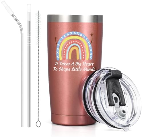 Livole Teacher Gifts for Women, Teachers Mug, Thank You Gifts for Teachers, Teacher Leaving Presents, It Takes A Big Heart to Help Shape Little Minds, 20oz Stainless Steel Wine Tumbler, Travel Mug