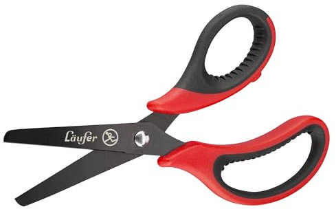 Läufer 87321 Ergonomische Bastelschere für Linkshänder, rund, rot/schwarz, Schulschere ab 1. Klasse