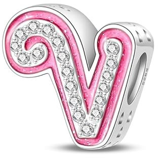 KUNSIR Charm Anhänger Damen Buchstabe V für Armband 925 Sterling Silber Charms Beads passend für Pandora Armband und Halskette, Kompatibel mit Europäischen Armbänder für Frauen Mädchen