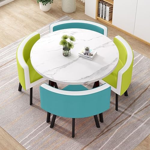 OCAZI Runder Konferenztisch 1 Tisch und 4 Stühle 5teiliges Set runde Frühstücksbar KüchenEsstischSet rundes Möbelset mit Tisch und Stühlen für Küche Esszimmer #6 80x75cm/31.5x29.5in(WxH)