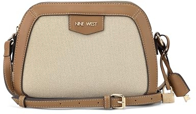 Nine West Damen Cibrina Dome Crossbody etta, Tote, geldbörse, AVA, Tasche, Designer, Natürliches Segeltuch, Dunkles Kamel
