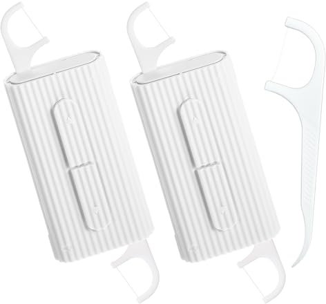 2 Case Portable Dental Floss Dispenser with Adult Flosser Sticks 20 Count, Travel Floss Case for Cleaning Teeth and Oral Care, Refillable Flossers Boxes for Dinners, Dating, Travel, Hotels (White)