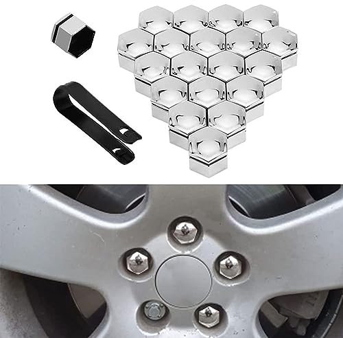 SOUTES Capuchon D'éCrou De Roue pour Seat Leon Arosa Ibiza, 20 Pièces Capuchons Écrous Roue Antirouille Cache Ecrou Couvercle Voitures Accessoires,A/Silver-A/17mm