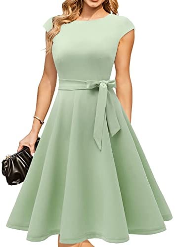 DRESSTELLS Cocktail Dresses for Women UK, Summer Formal Wedding Guest Graduation Prom Vintage Tea Party Modest Casual Dress 2026 LightGreen XL