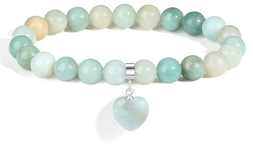 AWARDSEN Herz Heilsteine Armband, Amazonit Edelstein Armband Damen, Grün Kristall 8mm Edelstein Schmuck Geschenk für Frauen