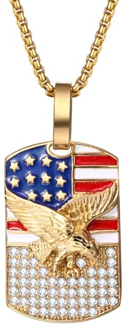 Cupimatch Amerikanische Flagge Halskette Gold Adler-Anhänger Usa Flaggen-Halskette mit Zirkonia