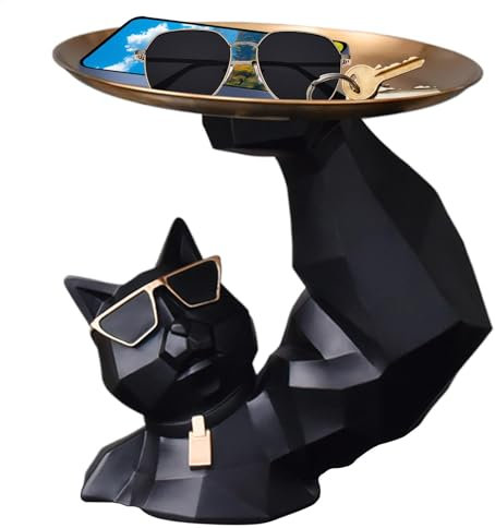 Cool Muscle Cat Candy Dish With Tray | Cat Key Storage Bowl | Statue With Key Tray | Cute Cat Dish Tray Cat Figures For Snacks Candy Jewelry Earrings Holder For Home
